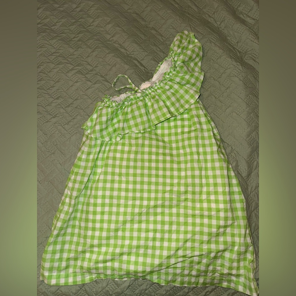 Crewcuts Girls Green Gingham Ruffle dress size 4
